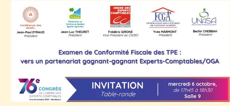 Invitation Table ronde - 6/10/2021 : Examen de conformité fiscale des TPE : vers un partenariat gagnant-gagnant Experts-Comptables/OGA